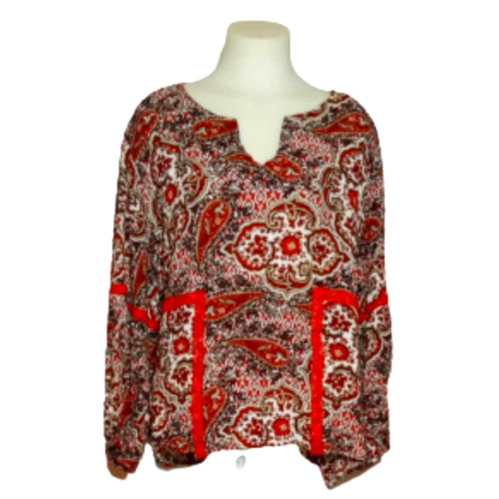 Cato Burnt Orange Black Print Top Sz 22/24W